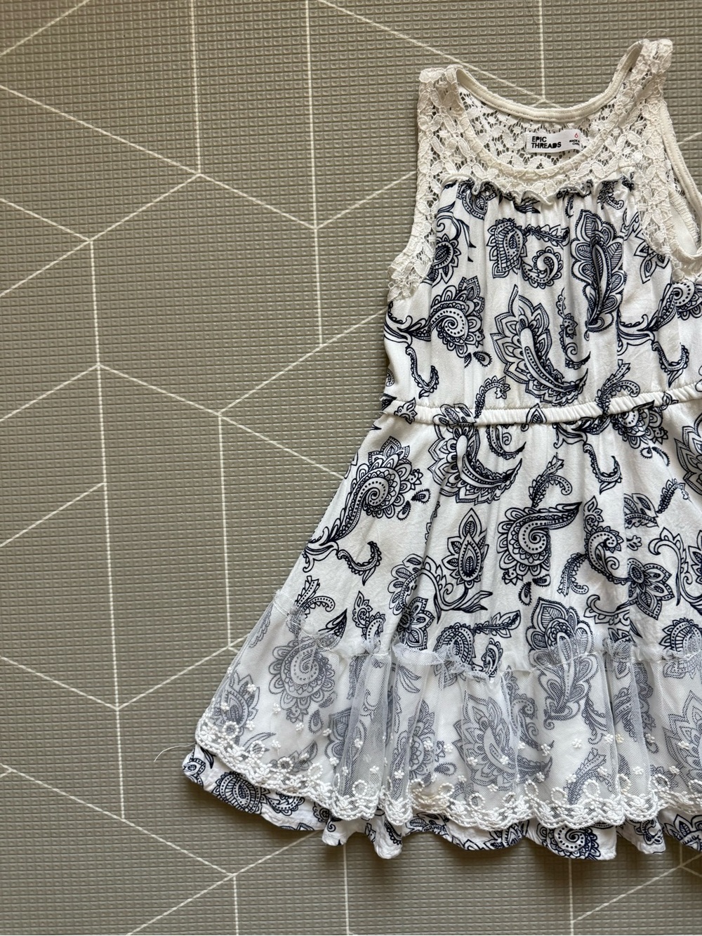 Epic Threads|Baby girl/toddler White and Navy Paisley Lace-Trim Dress•5-6T boho